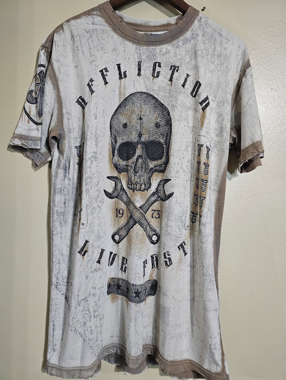 Affliction Live Fast Skull Graphic T Shirt Distressed Grunge Biker Mens Large